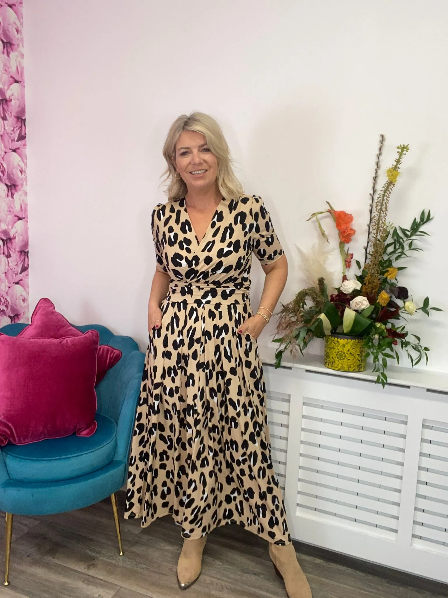 Kiera Wrap Front Maxi Dress (Camel Animal)