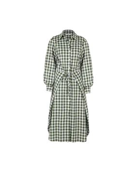 KLEIN GINGHAM WRAP DRESS KHAKI GINGHAM