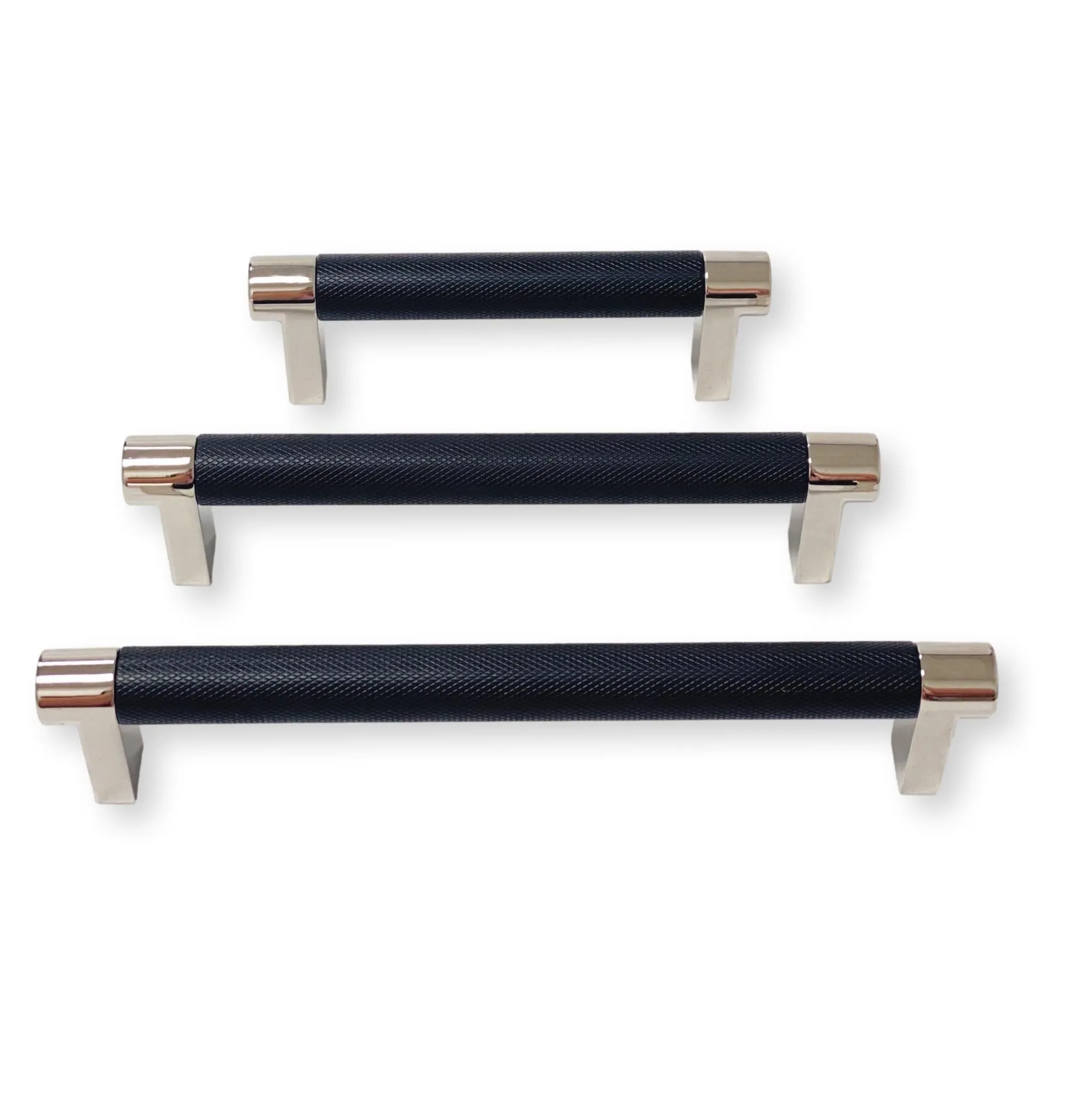 Knurled Select Texture Polished Nickel and Black Drawer Pulls