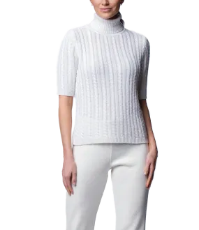 Lilly Short Sleeved Cable-Knit Turtleneck, Winter White
