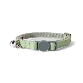 Linen Blend Adjustable Cat Collar with Breakaway Quick Release Buckle and Bell, Green Tea