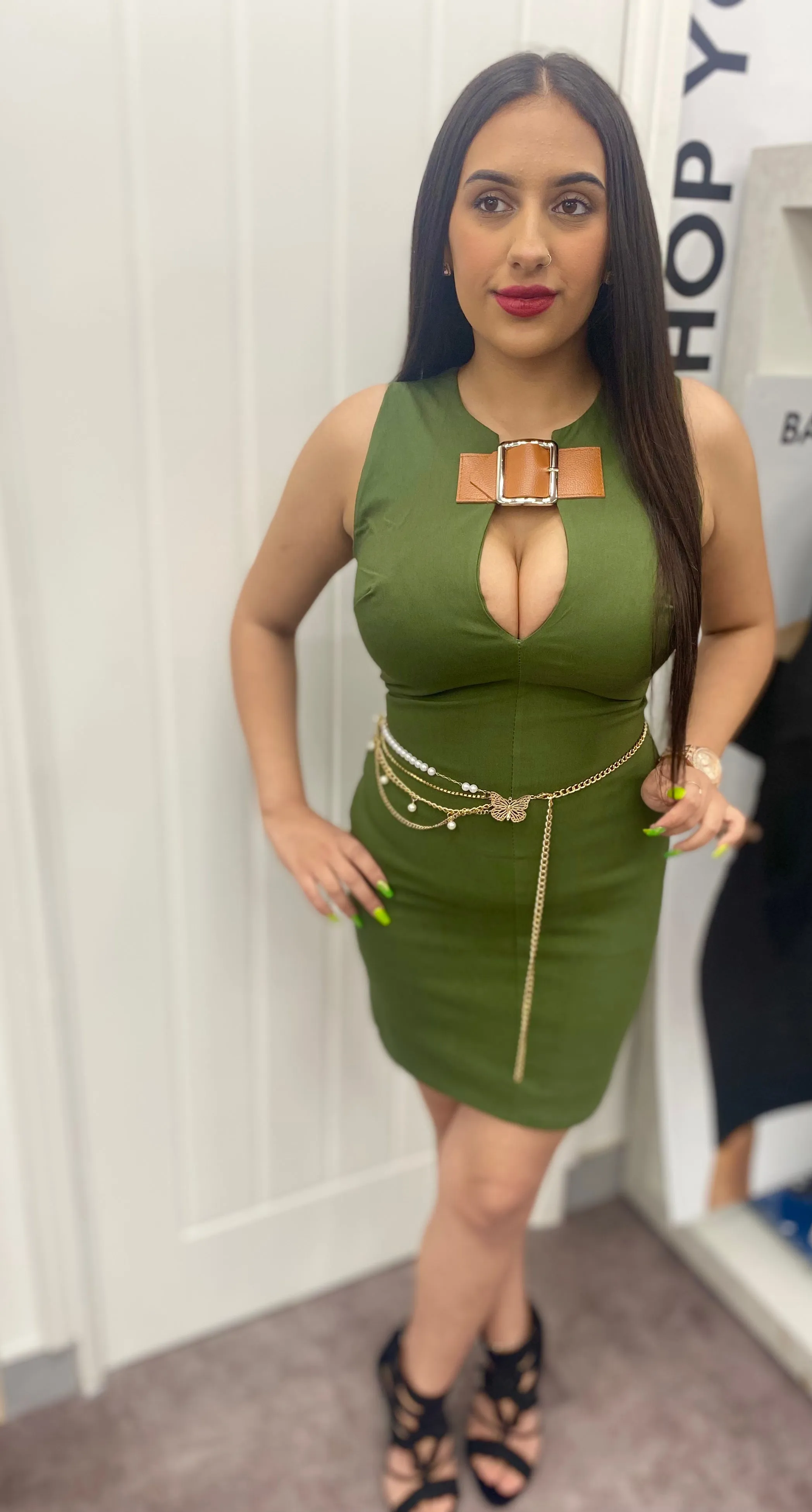 LOLA KHAKI BELT CUT OUT SLEEVELESS MINI DRESS