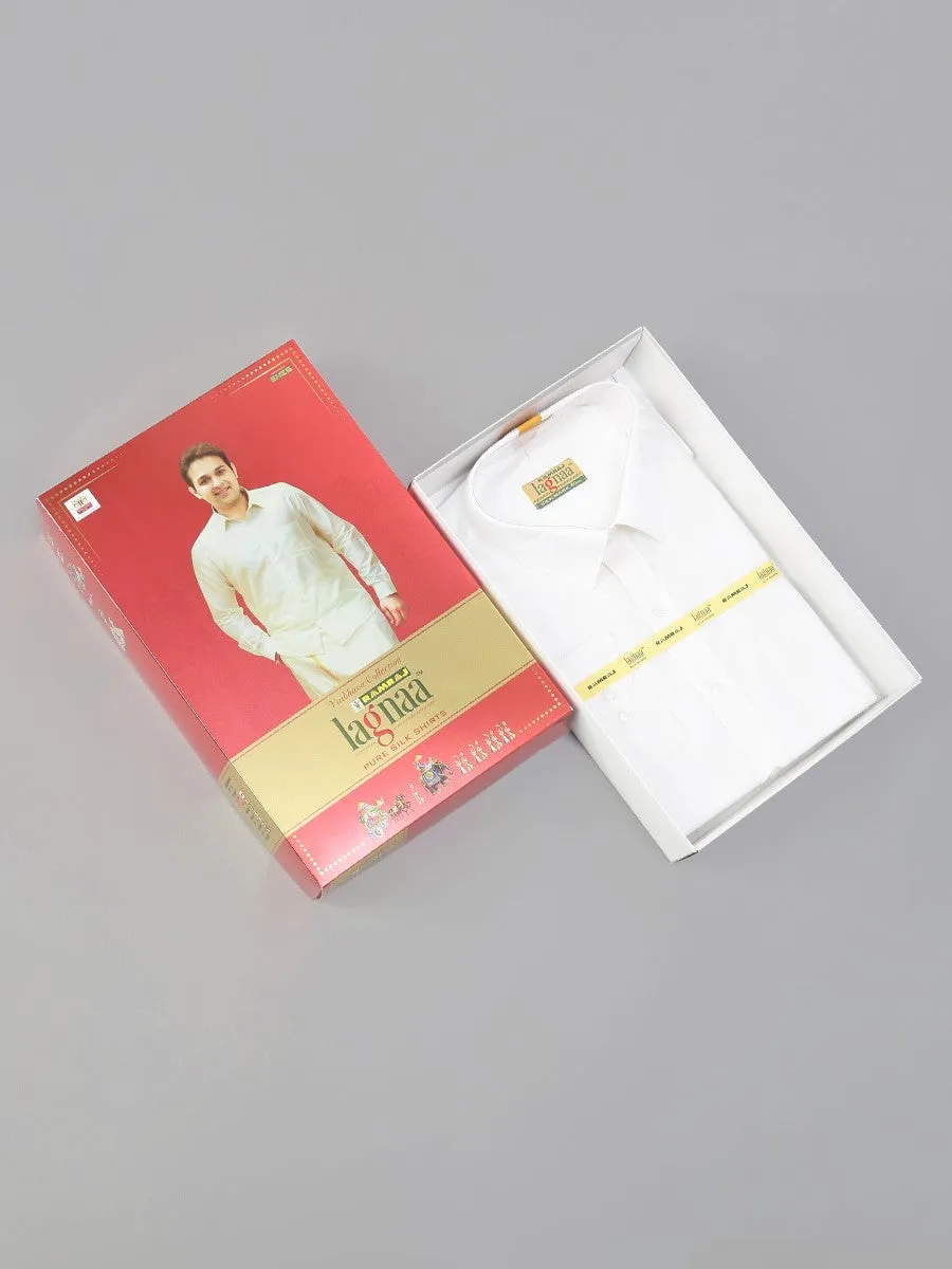 Men Pure Silk White Shirt Full Sleeves Silk Mark