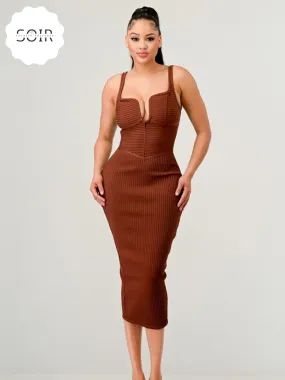 Mocha Latte Brown Bodycon Midi Dress