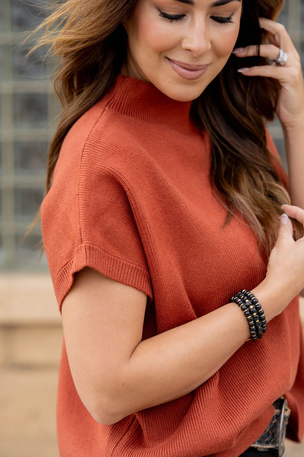 Mock Neck Short Sleeve Sweater