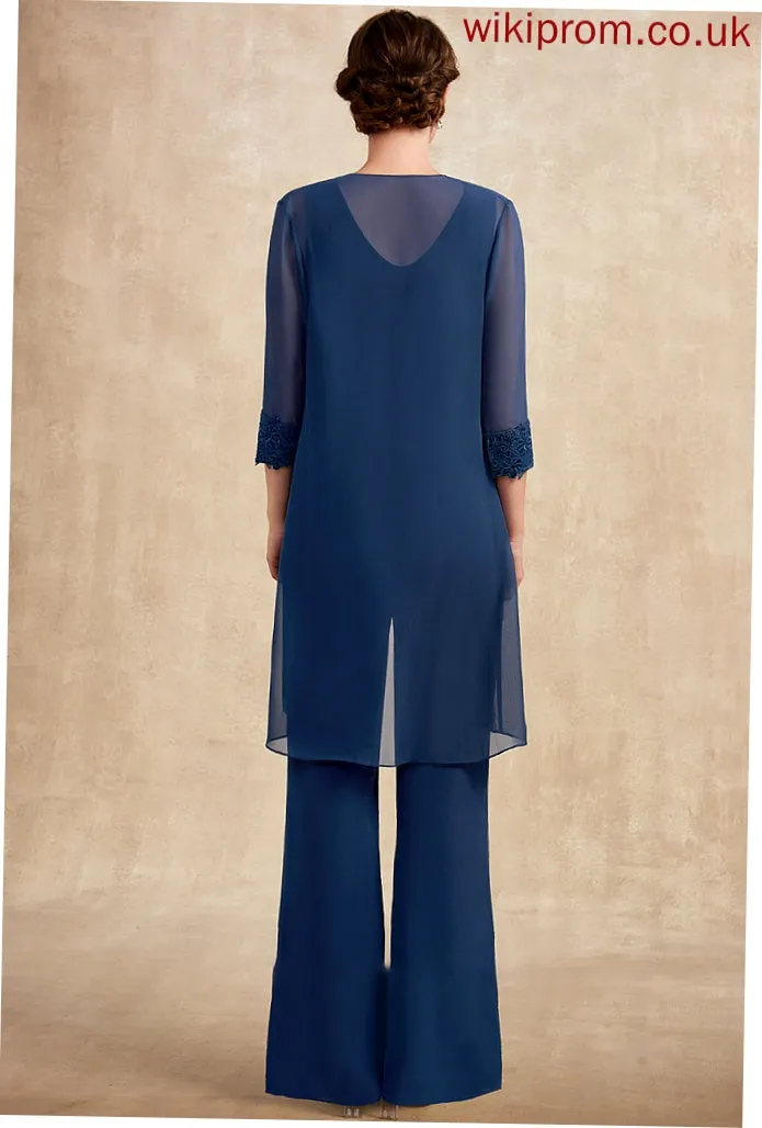 Mother of the Bride Dresses Chiffon Bride of Lace Scoop Neck Mother Floor-Length Jumpsuit/Pantsuit the Araceli Dress With