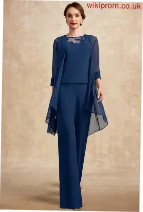 Mother of the Bride Dresses Chiffon Bride of Lace Scoop Neck Mother Floor-Length Jumpsuit/Pantsuit the Araceli Dress With