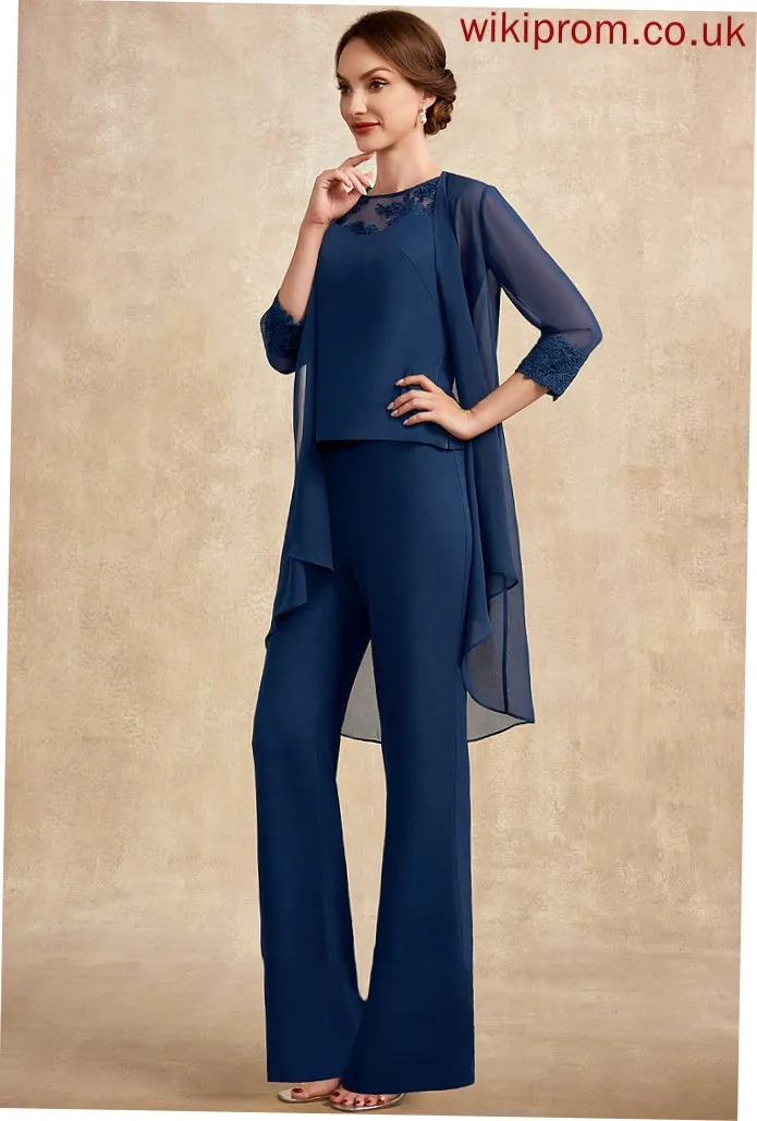 Mother of the Bride Dresses Chiffon Bride of Lace Scoop Neck Mother Floor-Length Jumpsuit/Pantsuit the Araceli Dress With
