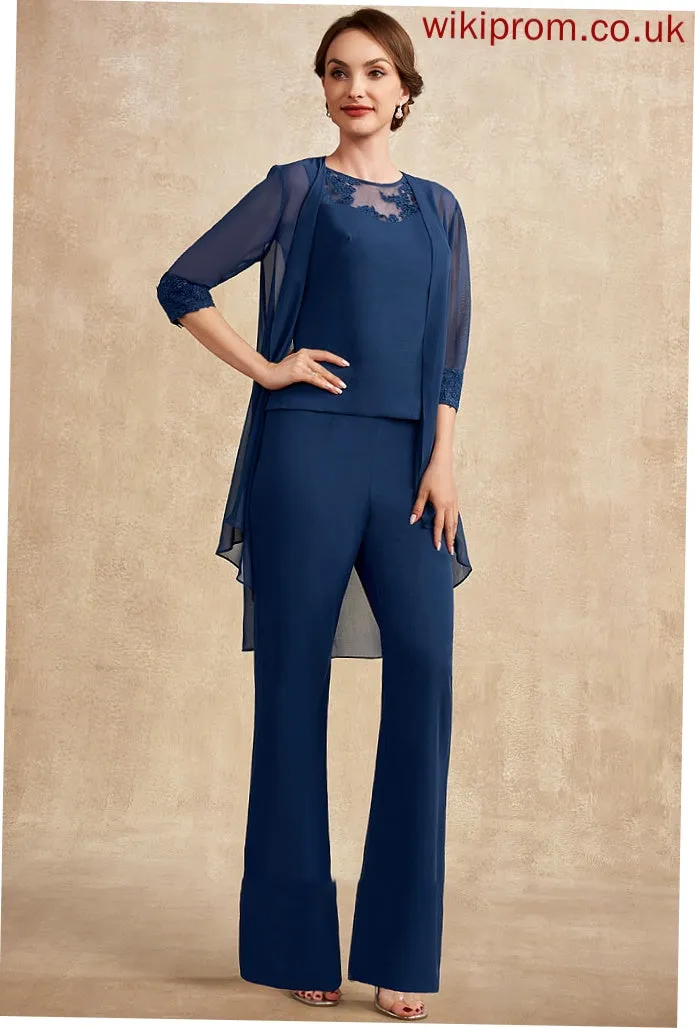 Mother of the Bride Dresses Chiffon Bride of Lace Scoop Neck Mother Floor-Length Jumpsuit/Pantsuit the Araceli Dress With