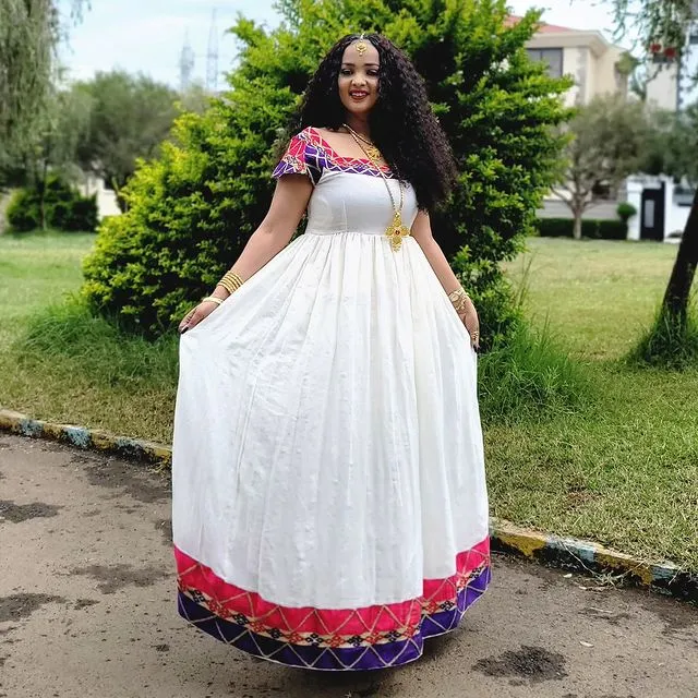 Multicolored Habesha Kemis Modern Habesha Dress Vibrant Ethiopian Traditional Dress