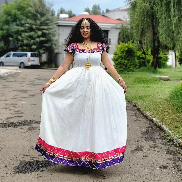 Multicolored Habesha Kemis Modern Habesha Dress Vibrant Ethiopian Traditional Dress