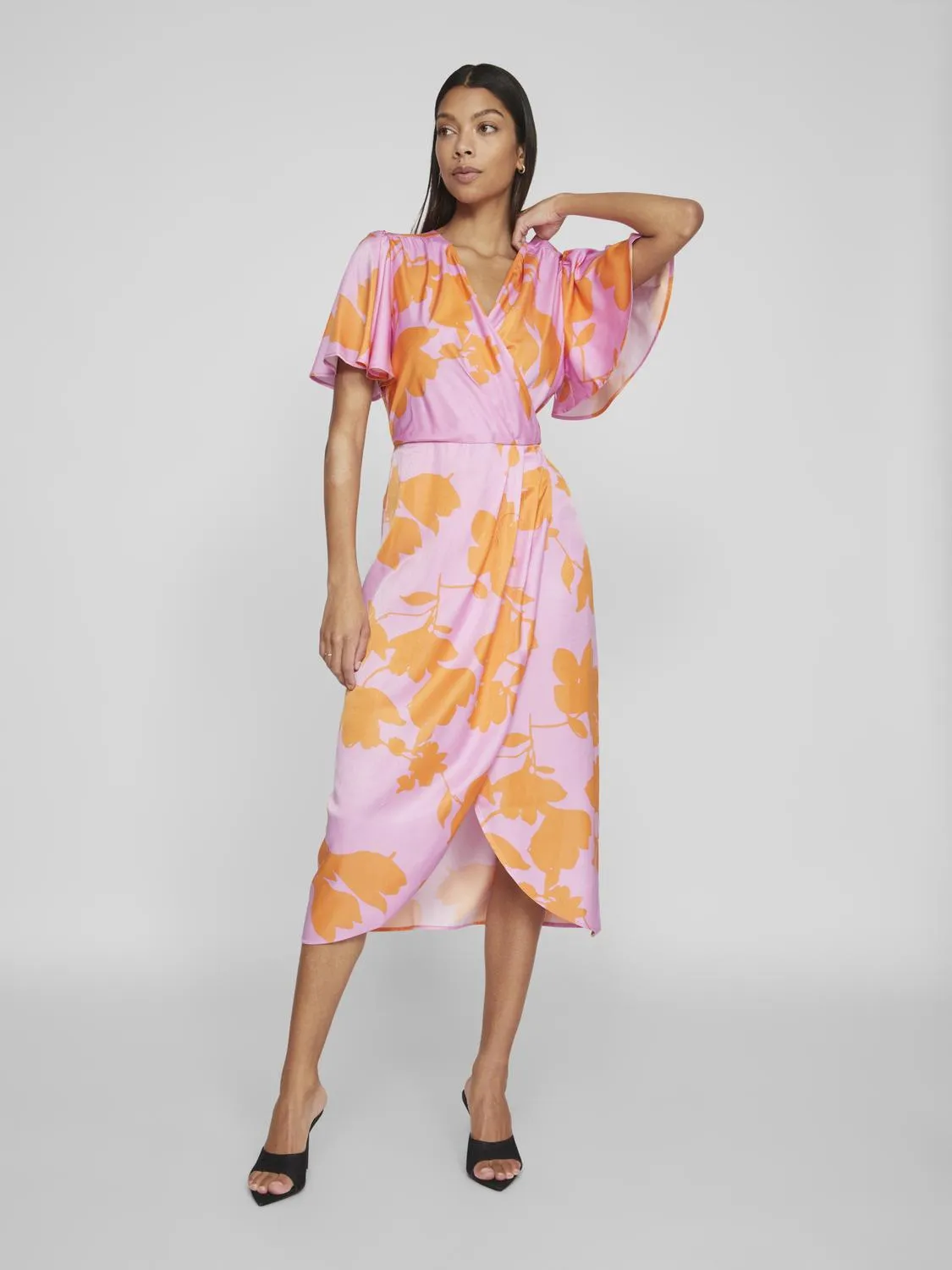 Nakita V-Neck Wrap Midi Dress Lilac/Orange