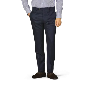 Navy Blue Wool Flannel Flat Front Trousers