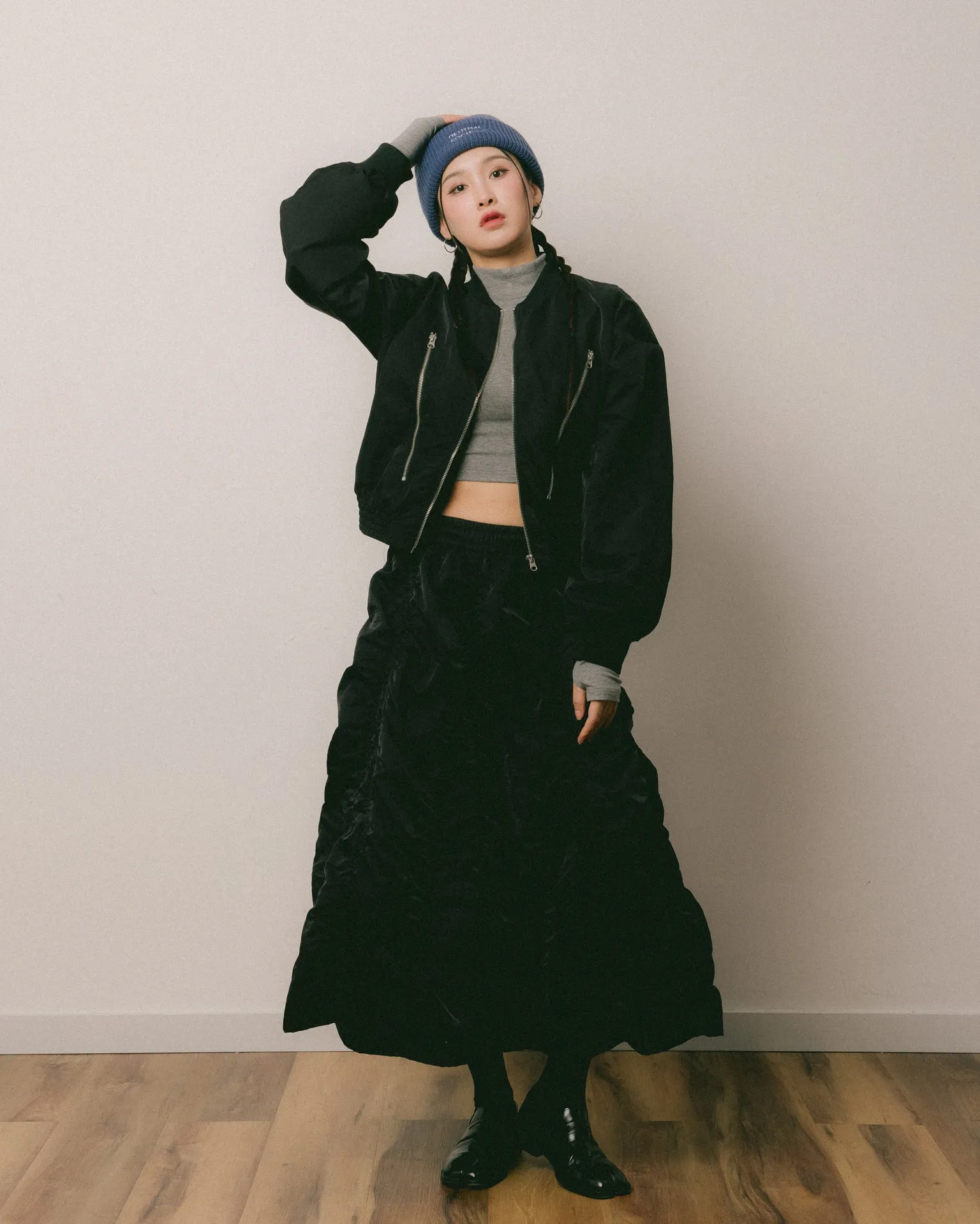 NEUTRAL SOCIETY CROPPED FLIGHT JACKET-DARK GREY