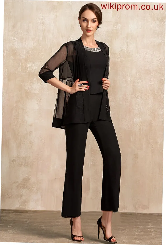 of Dress With Neck Scoop Mother Sequins Mother of the Bride Dresses Chiffon Jumpsuit/Pantsuit Ankle-Length Bride the Beading Emely