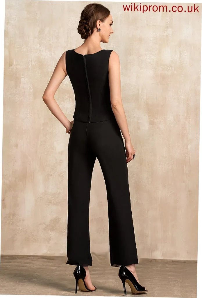 of Dress With Neck Scoop Mother Sequins Mother of the Bride Dresses Chiffon Jumpsuit/Pantsuit Ankle-Length Bride the Beading Emely