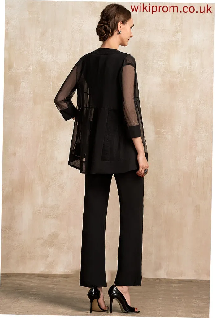 of Dress With Neck Scoop Mother Sequins Mother of the Bride Dresses Chiffon Jumpsuit/Pantsuit Ankle-Length Bride the Beading Emely