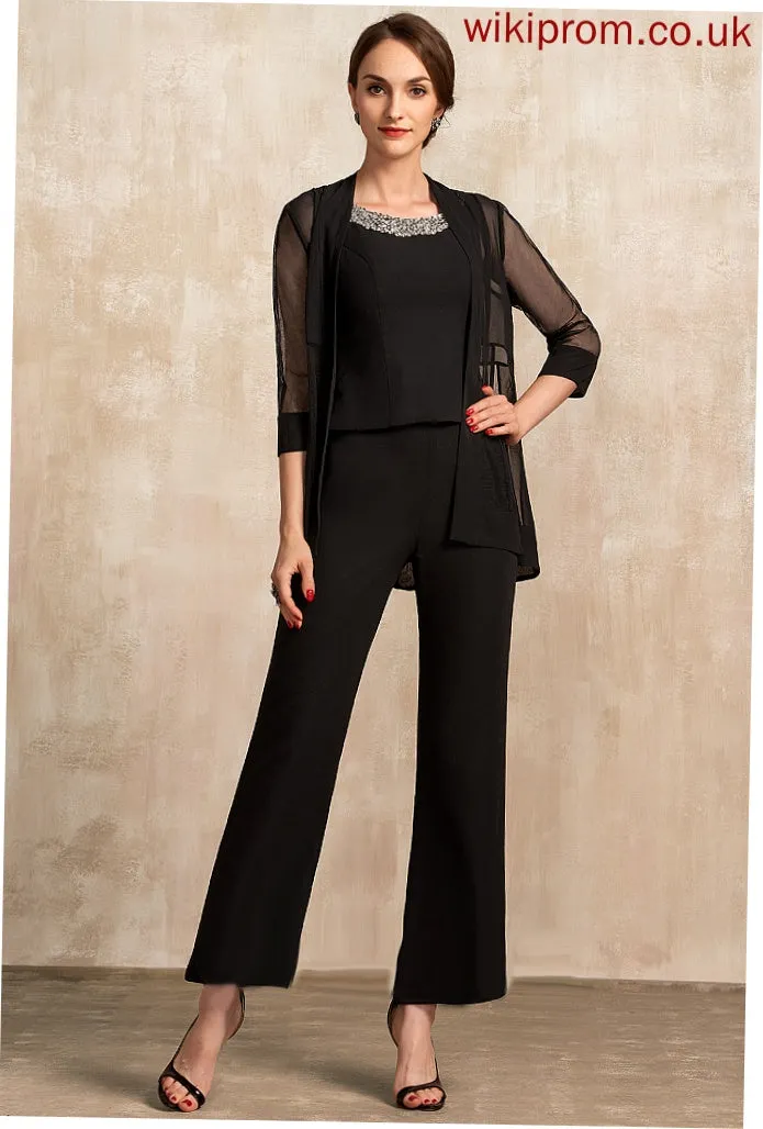 of Dress With Neck Scoop Mother Sequins Mother of the Bride Dresses Chiffon Jumpsuit/Pantsuit Ankle-Length Bride the Beading Emely