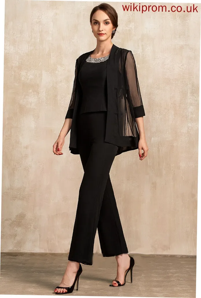 of Dress With Neck Scoop Mother Sequins Mother of the Bride Dresses Chiffon Jumpsuit/Pantsuit Ankle-Length Bride the Beading Emely