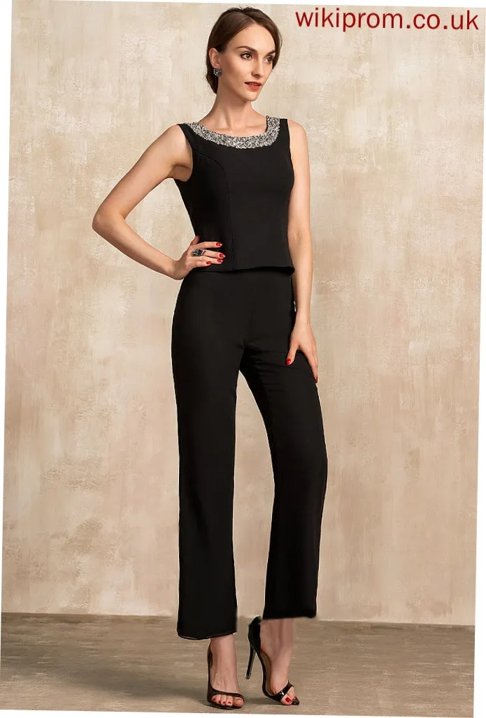 of Dress With Neck Scoop Mother Sequins Mother of the Bride Dresses Chiffon Jumpsuit/Pantsuit Ankle-Length Bride the Beading Emely