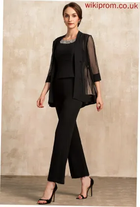 of Dress With Neck Scoop Mother Sequins Mother of the Bride Dresses Chiffon Jumpsuit/Pantsuit Ankle-Length Bride the Beading Emely
