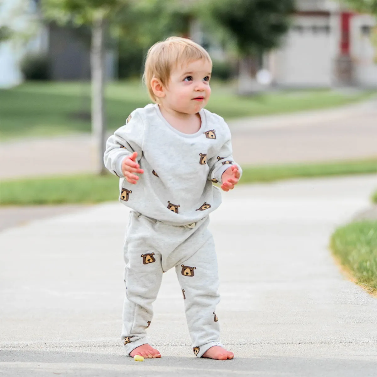 oh baby! Brooklyn Boxy Sweatshirt - Brown Bear Faces Print - Oatmeal Heather