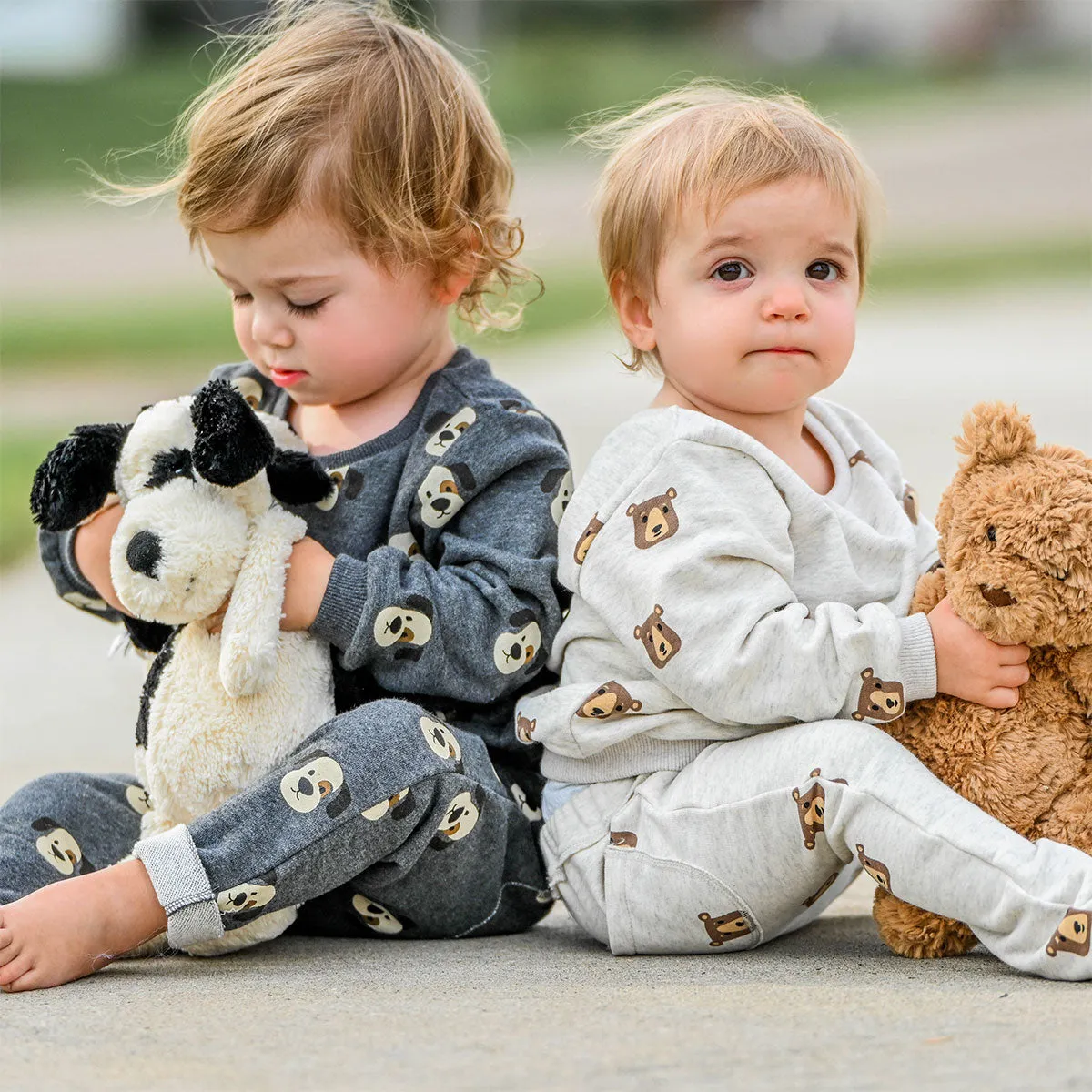 oh baby! Brooklyn Boxy Sweatshirt - Brown Bear Faces Print - Oatmeal Heather