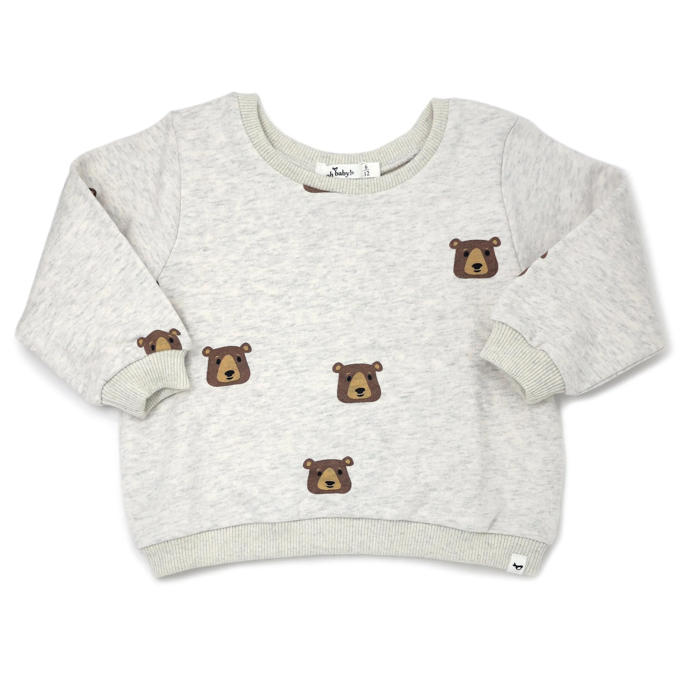 oh baby! Brooklyn Boxy Sweatshirt - Brown Bear Faces Print - Oatmeal Heather