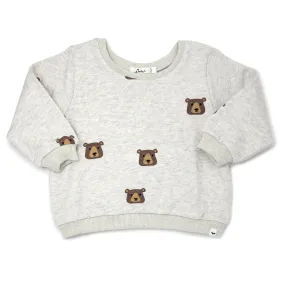 oh baby! Brooklyn Boxy Sweatshirt - Brown Bear Faces Print - Oatmeal Heather