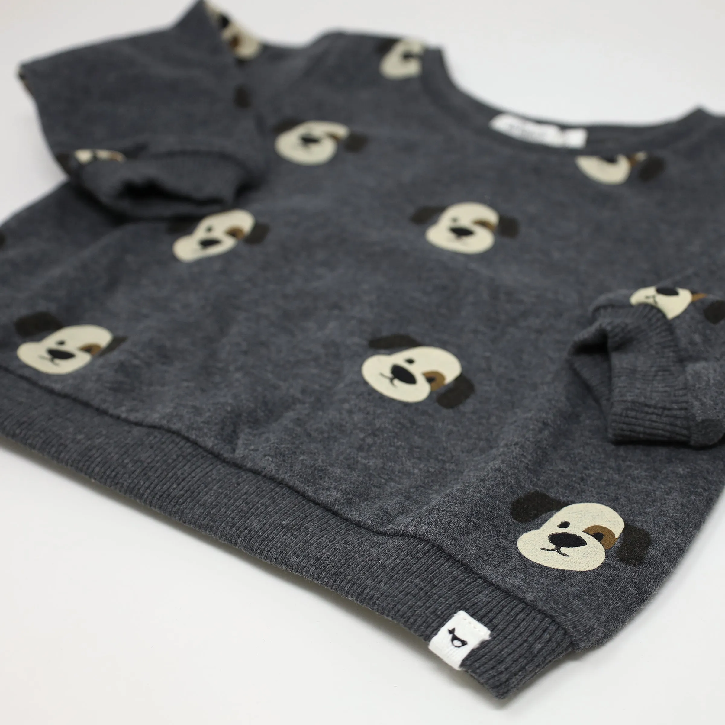 oh baby! Brooklyn Boxy Sweatshirt - Puppy Faces Print - Charcoal Pepper