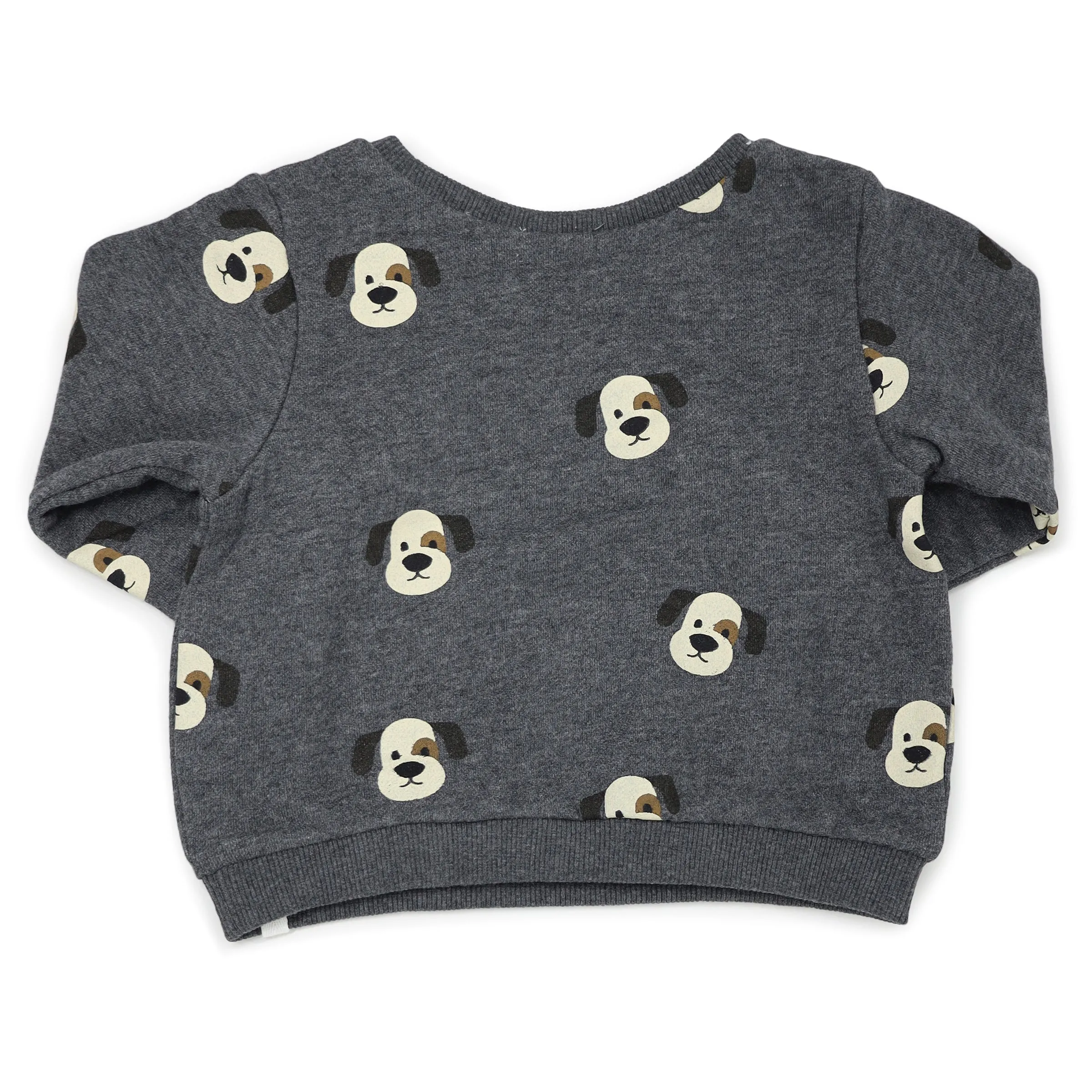 oh baby! Brooklyn Boxy Sweatshirt - Puppy Faces Print - Charcoal Pepper