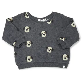 oh baby! Brooklyn Boxy Sweatshirt - Puppy Faces Print - Charcoal Pepper