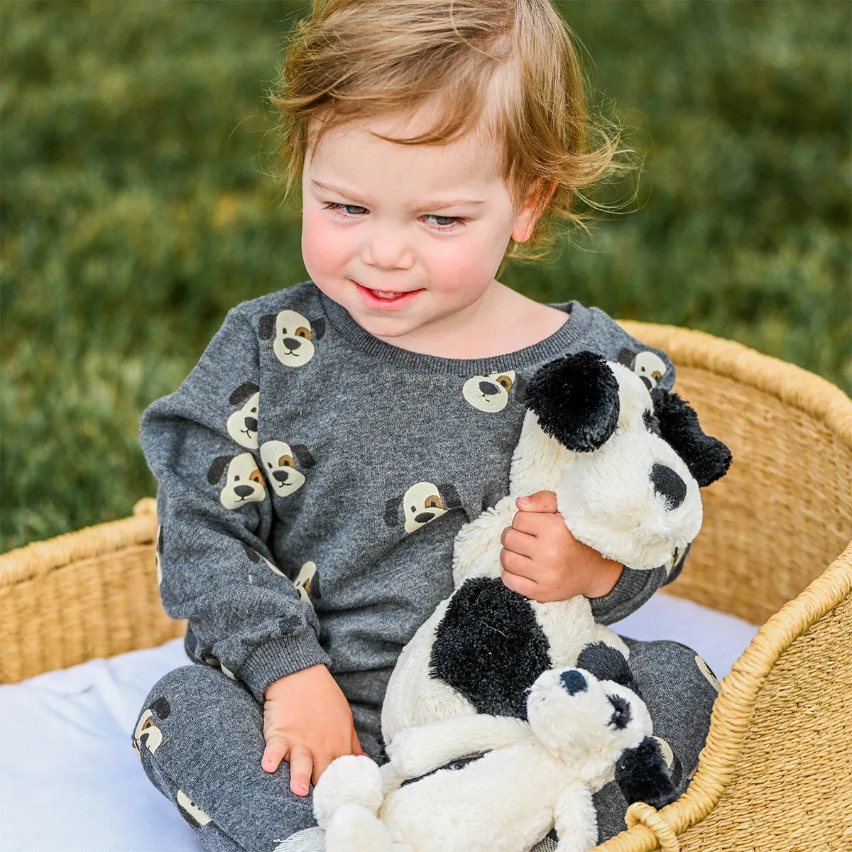 oh baby! Brooklyn Boxy Sweatshirt - Puppy Faces Print - Charcoal Pepper