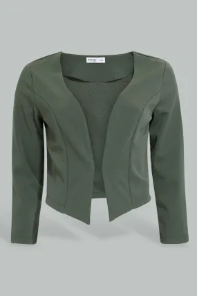Olive Cropped Jacket For Women