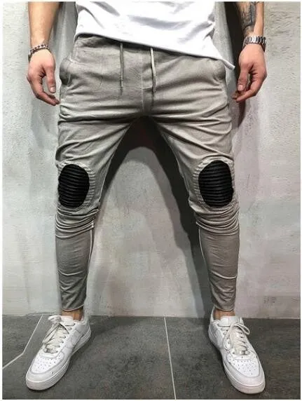 Oval Patched Knee Streetwear Men Drawstring Pants