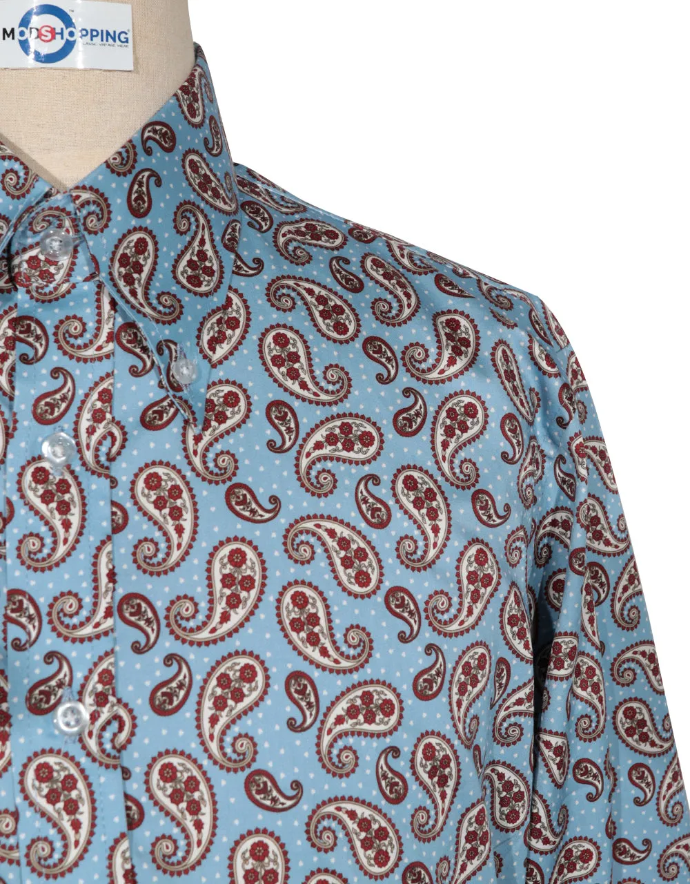Paisley Shirt - 60s Style Sky Blue Paisley Shirt
