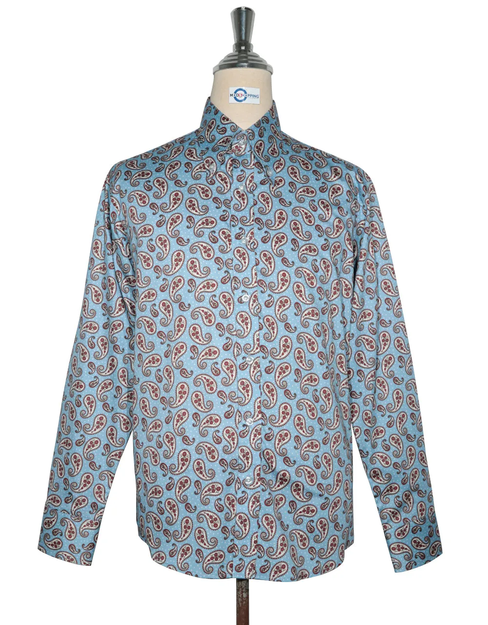Paisley Shirt - 60s Style Sky Blue Paisley Shirt