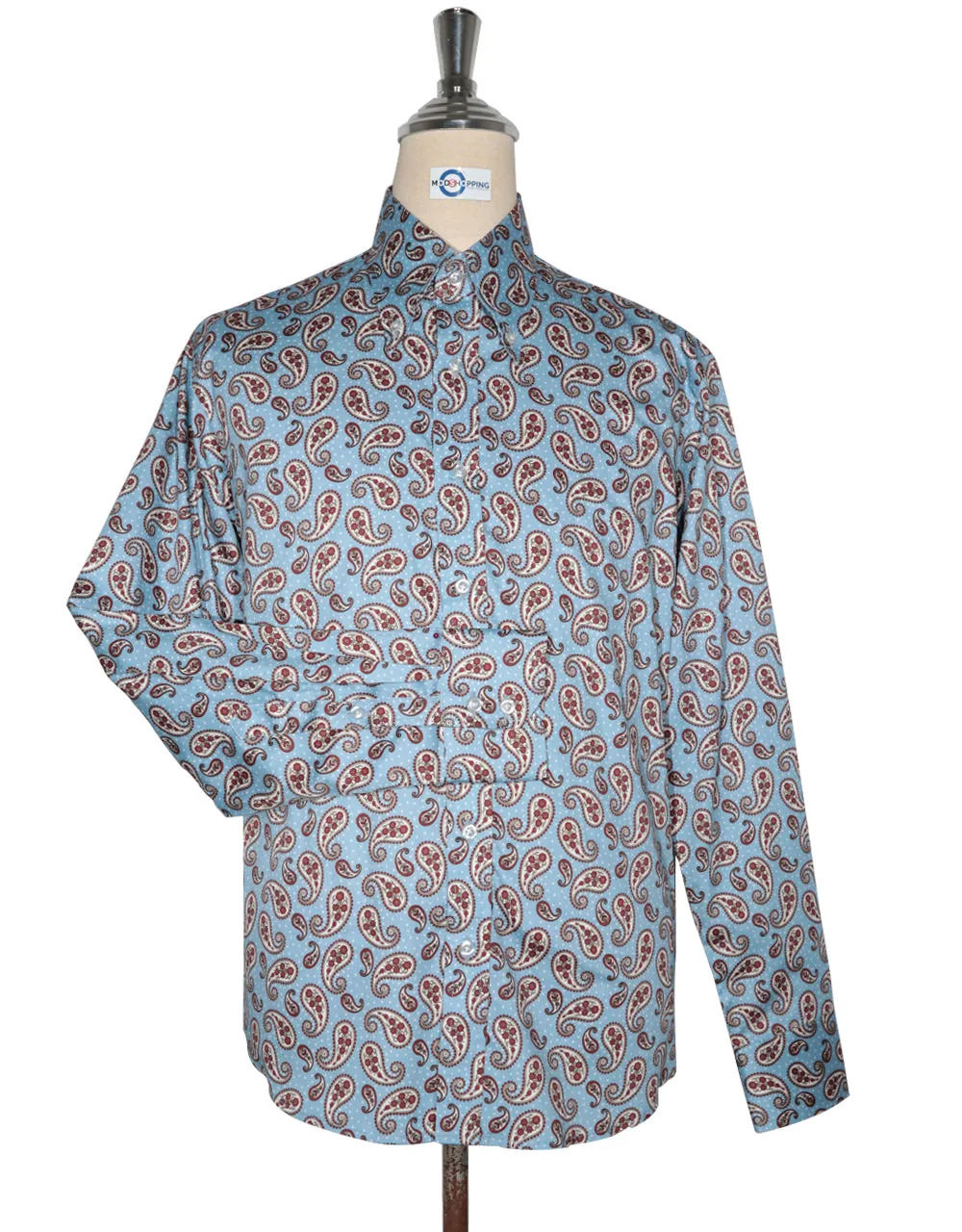 Paisley Shirt - 60s Style Sky Blue Paisley Shirt