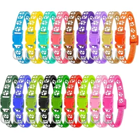 Paw Print Adjustable Cat Collar With Bell - Black