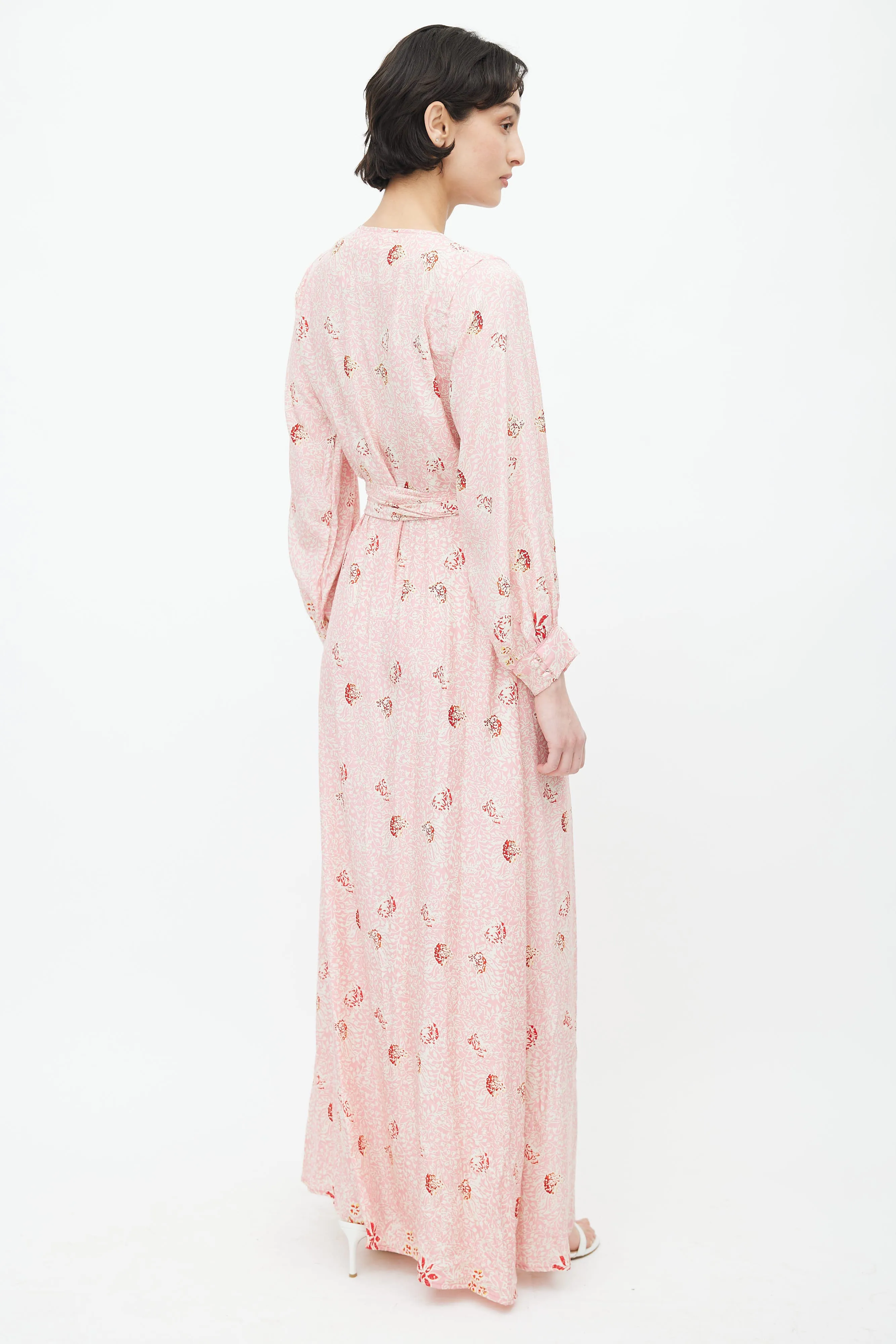 Pink Silk Floral Wrap Dress