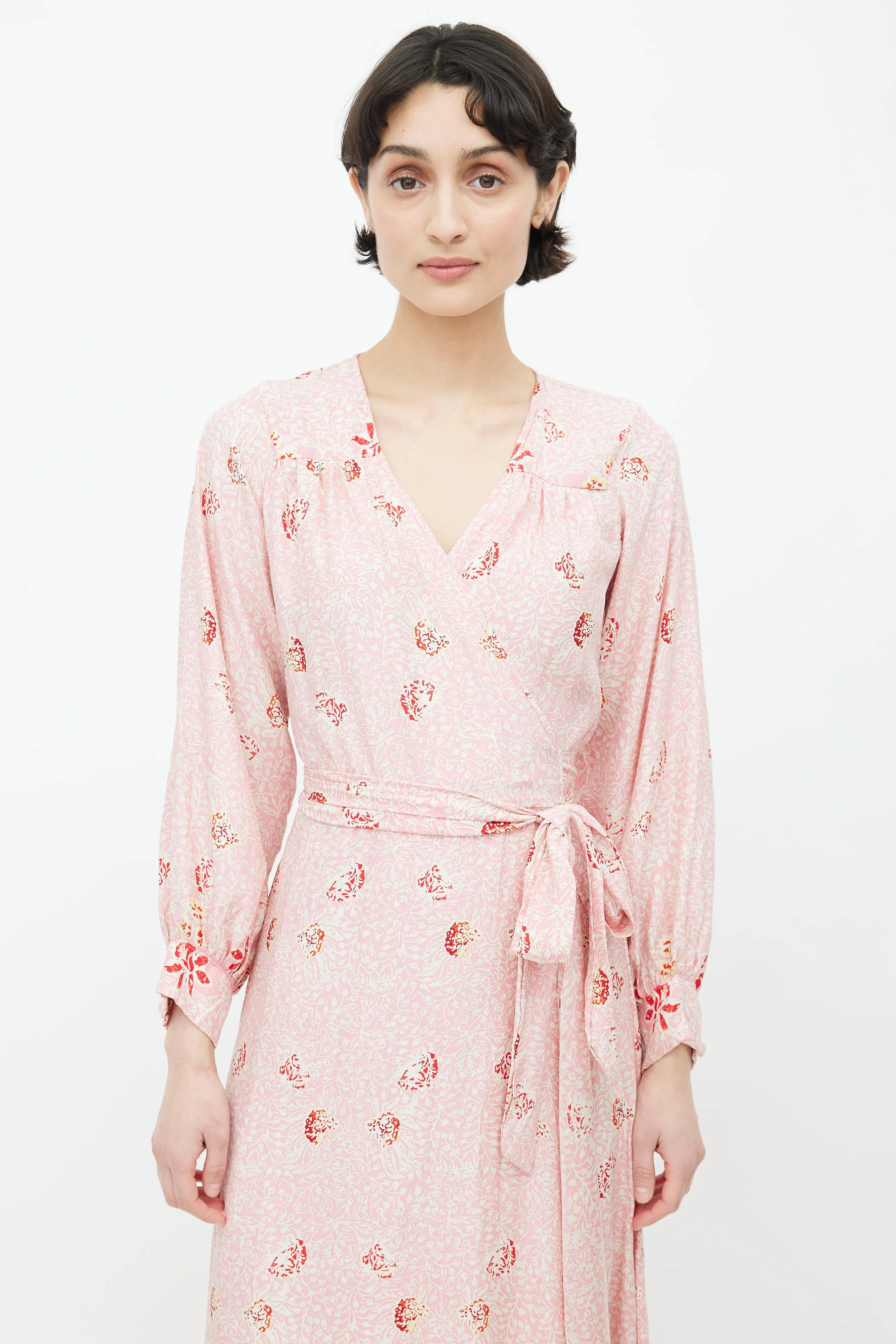 Pink Silk Floral Wrap Dress
