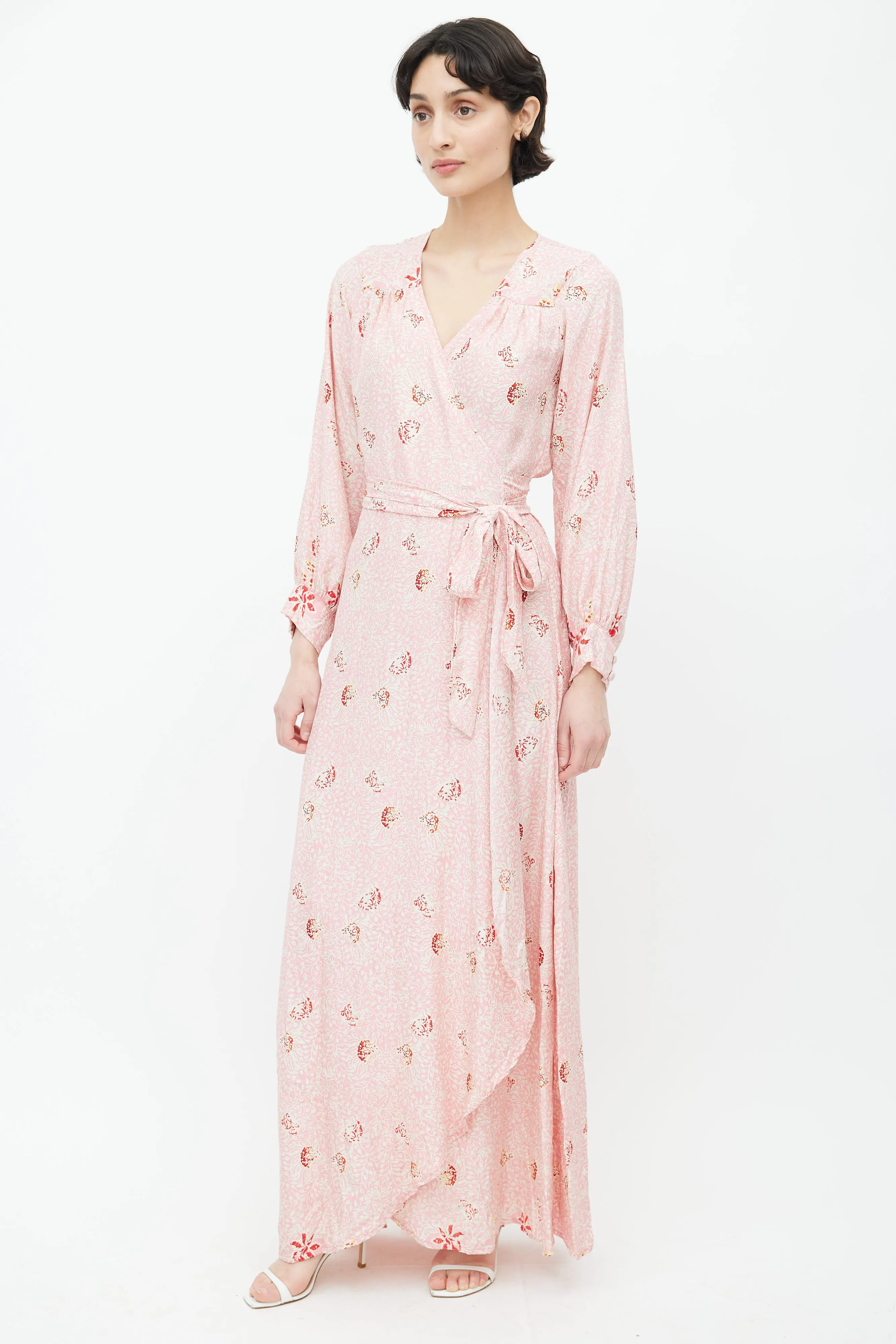 Pink Silk Floral Wrap Dress