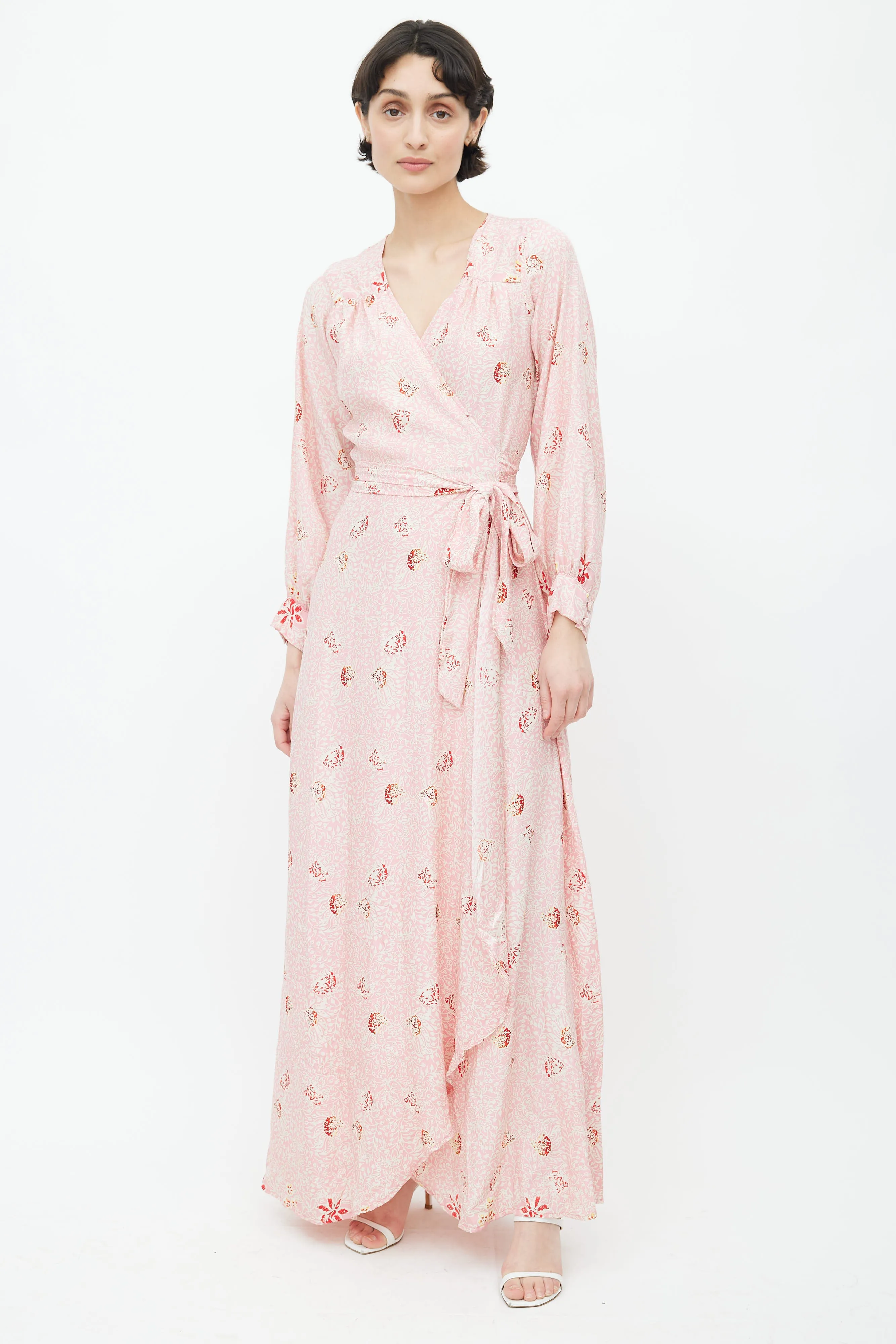 Pink Silk Floral Wrap Dress