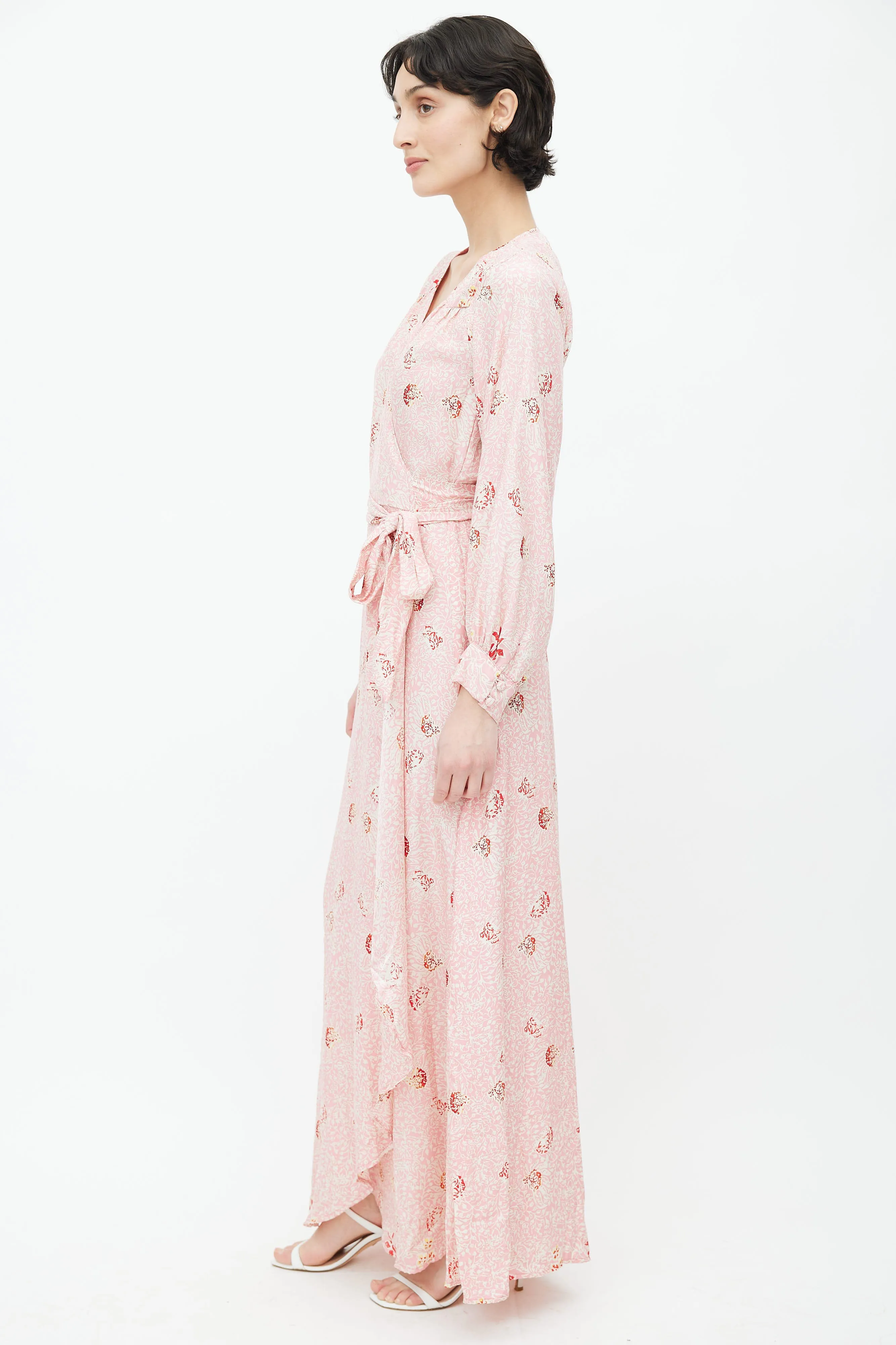 Pink Silk Floral Wrap Dress