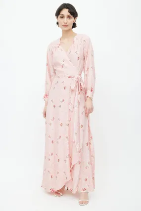Pink Silk Floral Wrap Dress