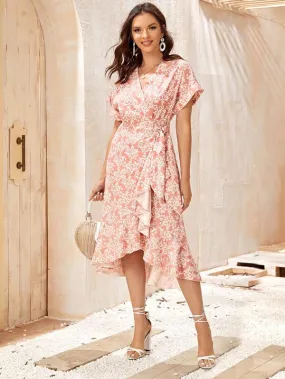 Plants Print Knot Wrap A-line Dress