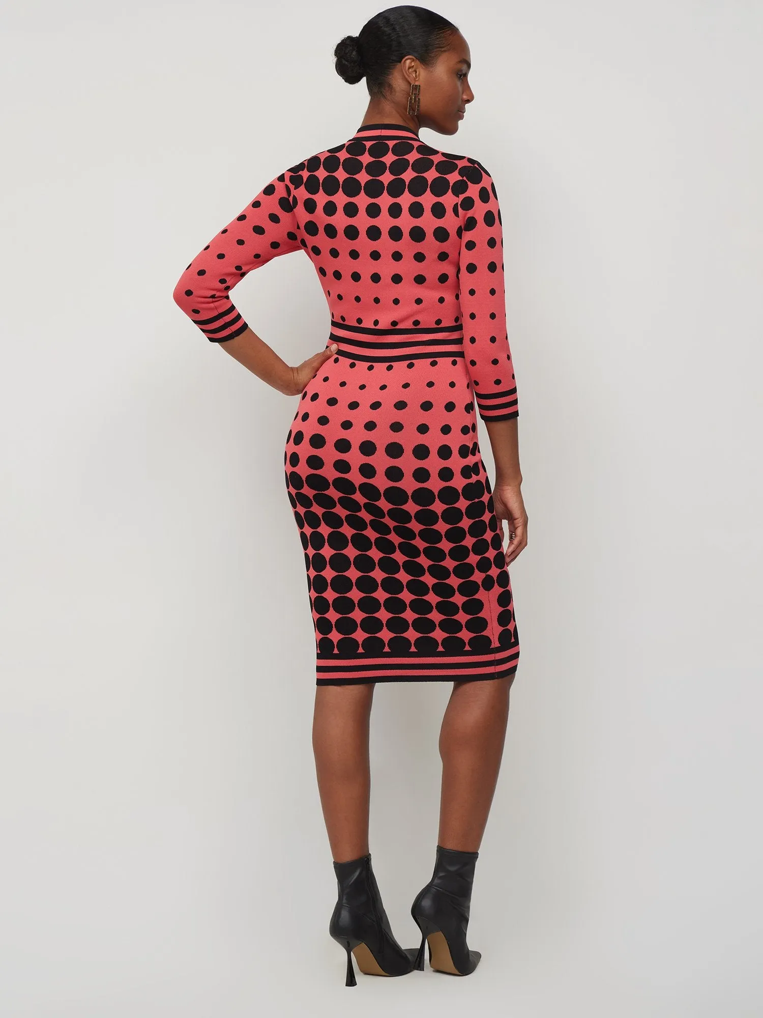 Polka-Dot Bow-Neck Sweater Dress