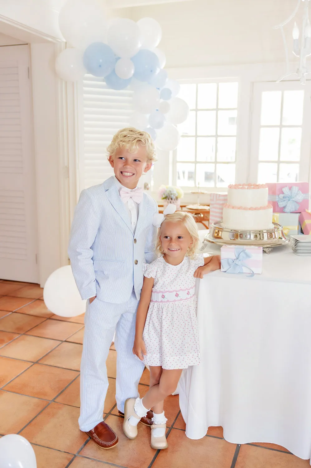 Prep School Pants - Breakers Blue Seersucker with Breakers Blue Stork