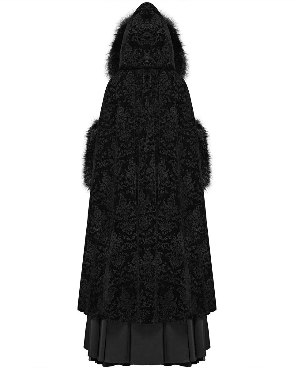 Punk Rave Cassiopeia Womens Gothic Velvet Cloak - Black Damask
