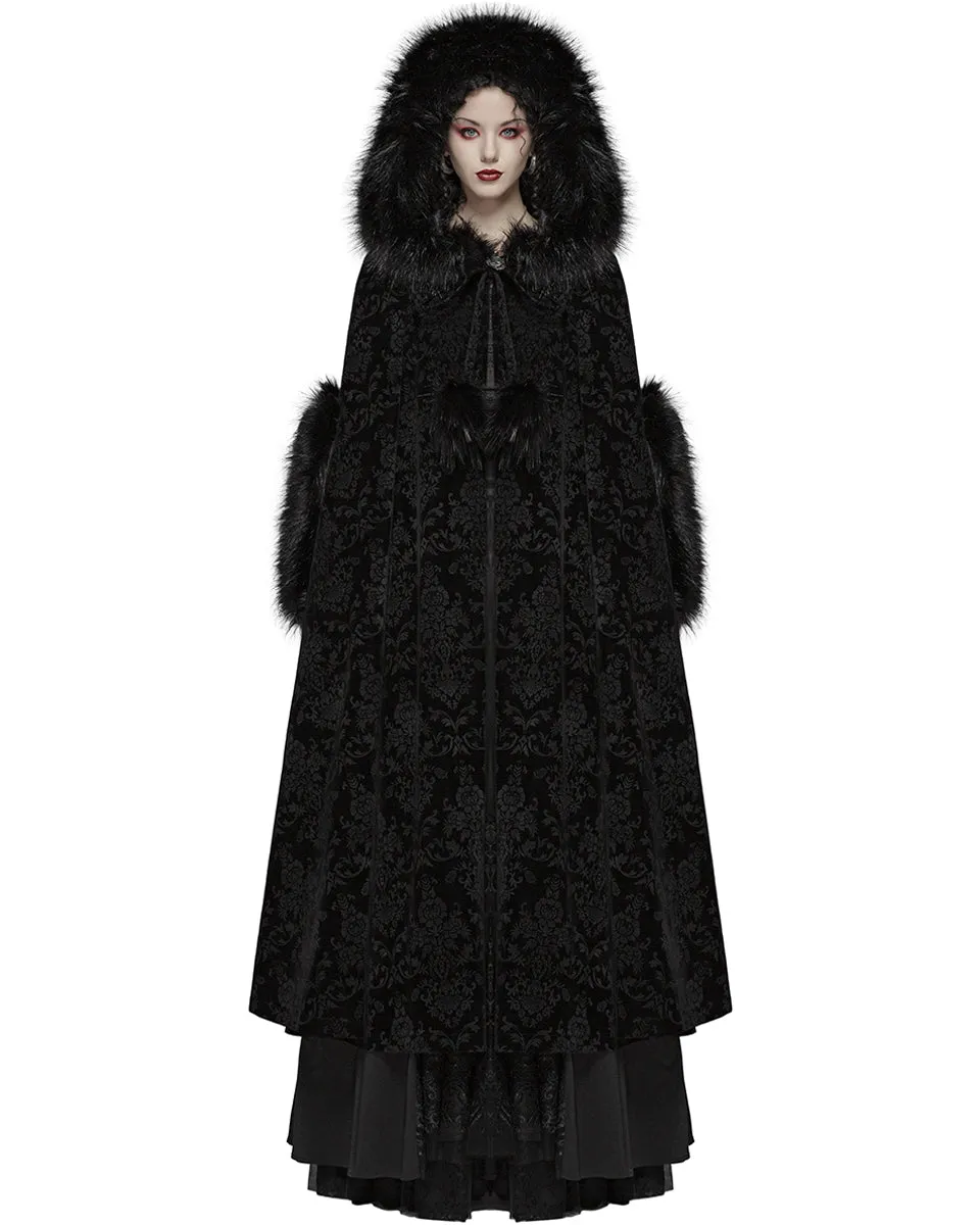 Punk Rave Cassiopeia Womens Gothic Velvet Cloak - Black Damask